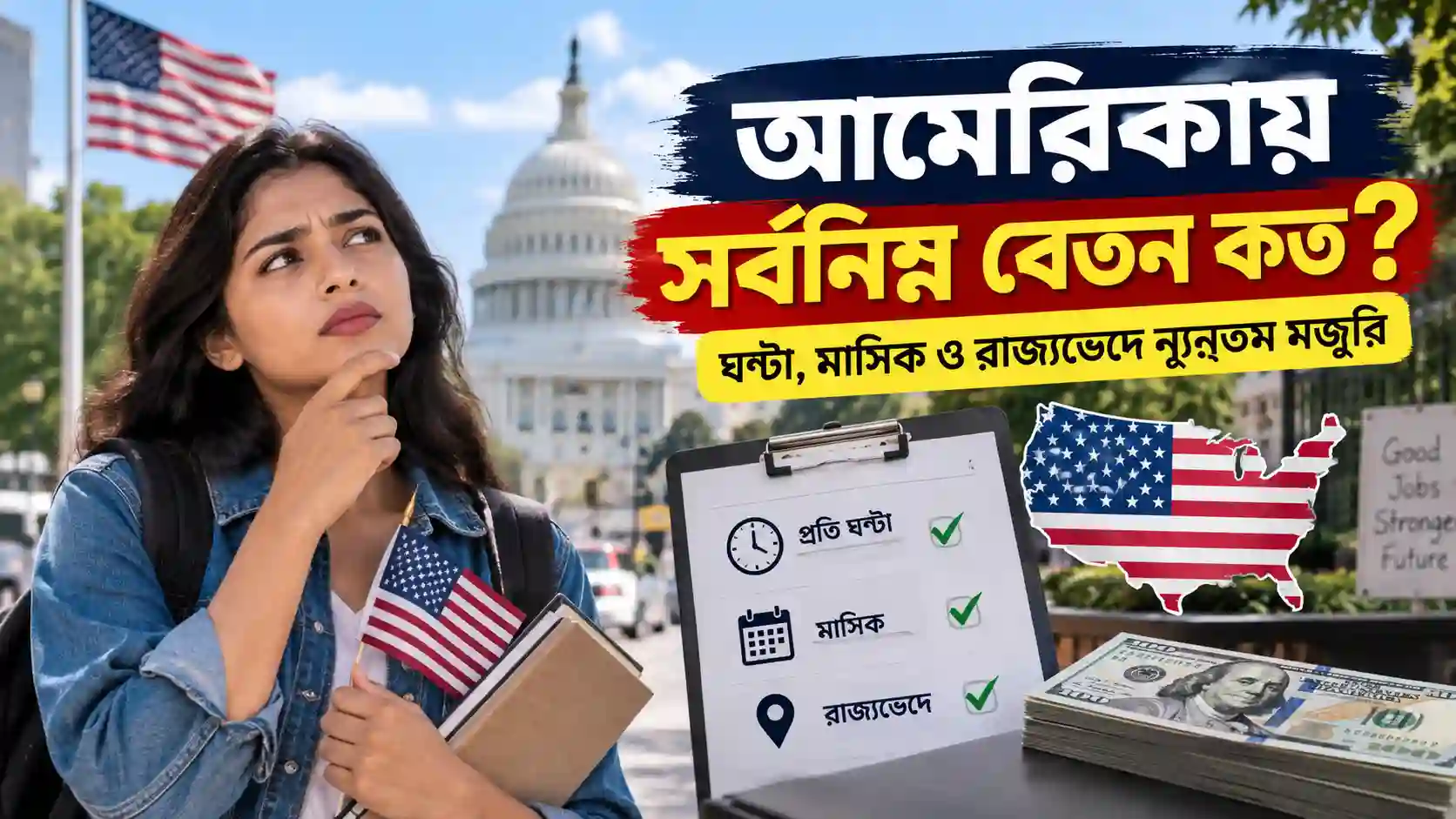 আমেরিকার সর্বনিম্ন বেতন কত। ঘণ্টা, মাসিক ও রাজ্যভেদে ন্যূনতম মজুরি