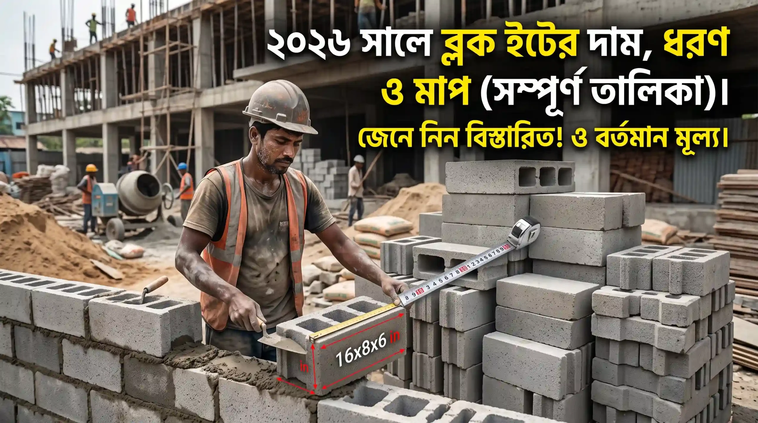 ব্লক ইটের দাম কত ২০২৬ সালের দাম, ধরন, মাপ